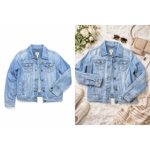 READ!! Abercrombie Fitch Denim Jacket Womens M Light Wash Distressed Y2K Trucker